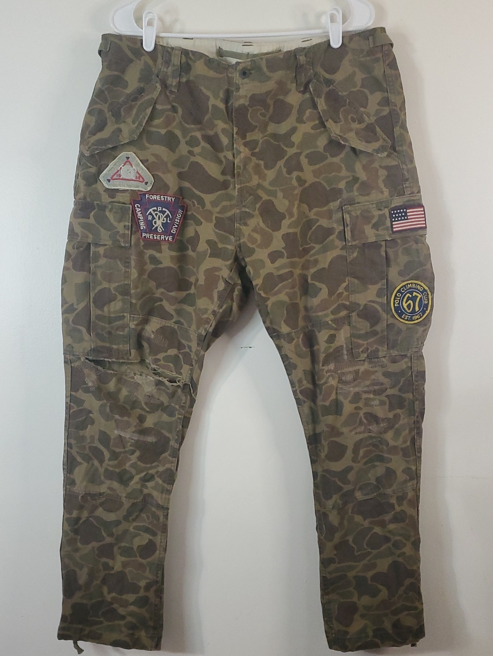 Polo Ralph Lauren Slim Fit Military Camo Cargo Pants Mens 36 Military Patches